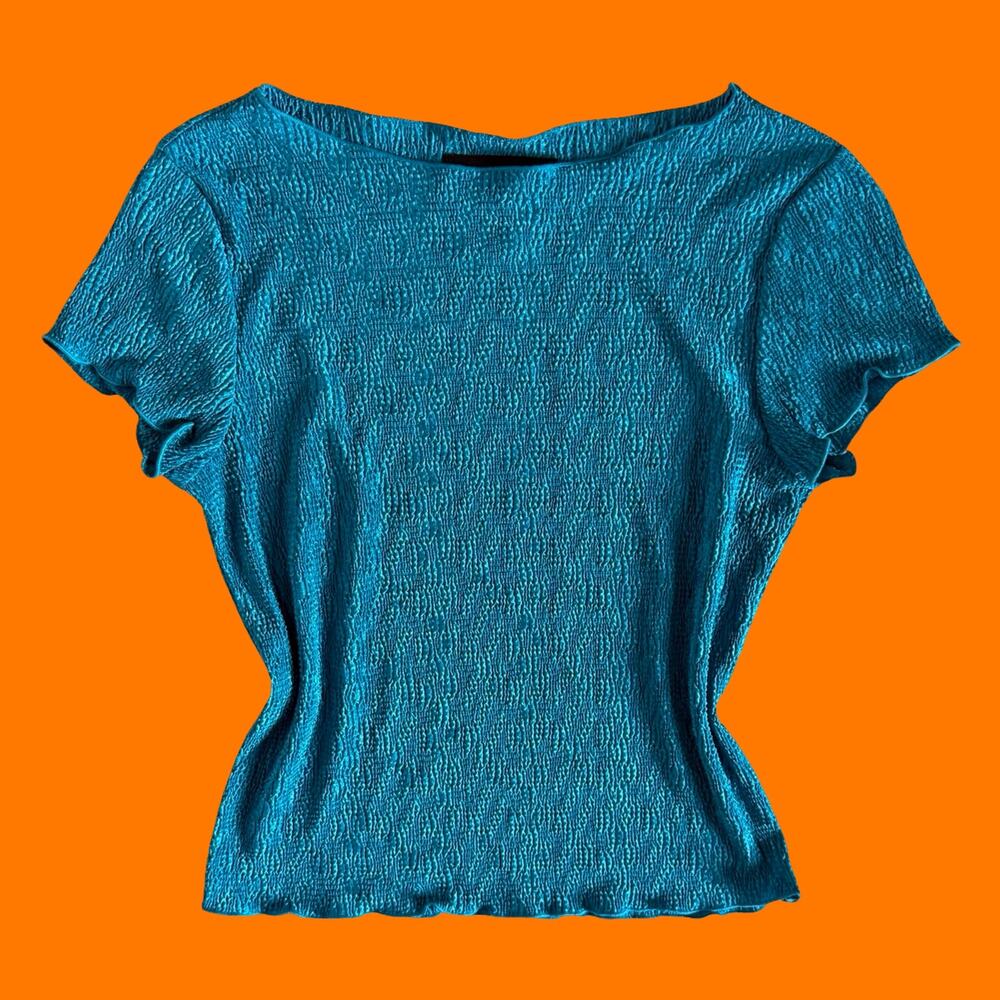 90's 00's vintage textured boatneck y2k top blouse SMALL connected petite